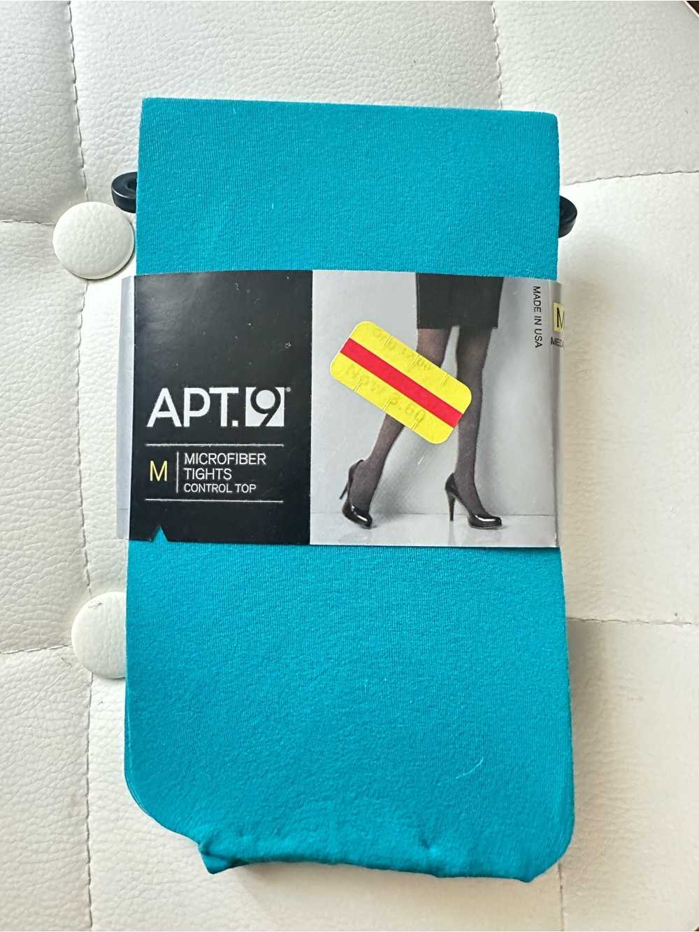 APT. 9 Teal Microfiber Control Top Tights Size M New Old Stock